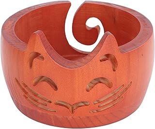 Cute Yarn Bowl, Wooden Cat Shape Holder Dispenser for Knitting with Yarn Guide Holes and Clean Work Area, Sturdy Knitting ...